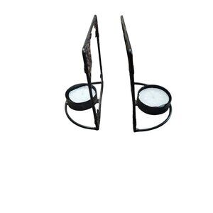 Decorative Black Metal Tea Light Candle Holders With Intricate Cutout Design - S